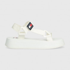 Tommy Jeans sandale TJW EVA SANDAL femei, culoarea bej, cu platforma, EN0EN02466