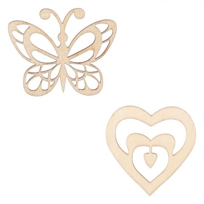 Accesorii Lemn Arts &amp;amp; Crafts, Set 5 Bucăți, Inimi și Fluturi foto