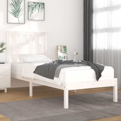 vidaXL Cadru de pat Single 3FT, alb, 90x190 cm, lemn masiv de pin foto