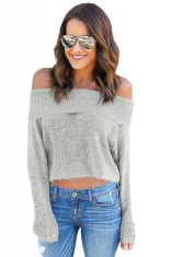 BL866-18 Bluza scurta din tricot fin, cu umerii goi