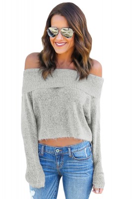 BL866-18 Bluza scurta din tricot fin, cu umerii goi foto