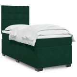vidaXL Pat box spring cu saltea, verde &icirc;nchis, 100x200 cm, catifea 3290831