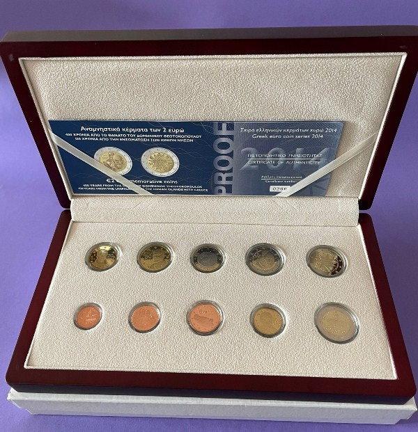 GRECIA 2014 -Set Euro + 2 x 2 Euro comemorativ &ldquo;EL GRECO +Insulele Ionice&rdquo; PROOF