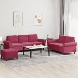 vidaXL Set canapea cu perne, 3 piese, roșu vin, catifea