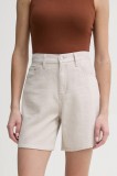 Levi&#039;s pantaloni scurti jeans HIGH BAGGY SHORT femei, culoarea bej, neted, high waist, A9311