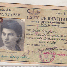 bnk div CFR carte de identitate ptr calatorii nelimitate 50% redus cls II 1941