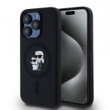 Husa MagSafe pentru Apple iPhone 15 Pro, Karl Lagerfeld, Silicone Karl &amp; Choupette, Neagra