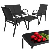 Set mobilier balcon si terasa 4 locuri, negru, cu masa din sticla Gardlov