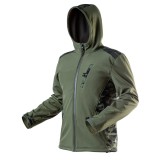 Jacheta softshell CAMO Neo Tools olive, impermeabila, respirabila, fleece, gluga, 3 buzunare, marime L