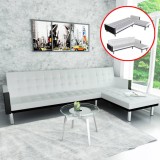 vidaXL Canapea extensibilă &icirc;n formă de L, piele artificială, alb și negru