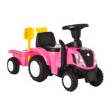 HOMCOM Tractor pentru Copii Ride-on cu Remorca, Grebla si Lopata, Joc Educativ pentru Copii 12-36 Luni, 91x29x44cm, Rosa