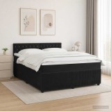 Cumpara ieftin Pat boxspring cu saltea cu benzi LED Negru 160 x 200 cm Catifea
