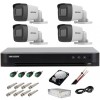 Kit complet supraveghere 5 MP lite Hiwatch by Hikvision Turbo HD cu 4 camere Bullet IR 25m, alimentator, cabluri, mufe, HDD 1 Tb, vizualizare pe inter