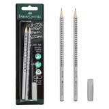 Set Creioane Grafit Faber Castell, 2B, Ergonomice cu Radieră Topper, Gri, 3 Bucăți