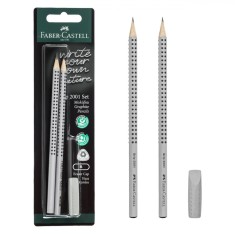 Set Creioane Grafit Faber Castell, 2B, Ergonomice cu Radieră Topper, Gri, 3 Bucăți