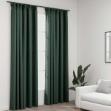Draperii Opace Verde 140x245 cm, 2 Buc. vidaXL, Aspect In, C&acirc;rlige Metalice, Poliester, Blocare Lumina, Lavabile