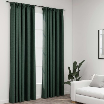 vidaXL Draperii opace aspect in, cu c&amp;acirc;rlige, 2 buc. verde, 140x245 cm foto