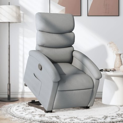 vidaXL Fotoliu rabatabil cu ridicare, gri deschis, material textil 3203978 foto