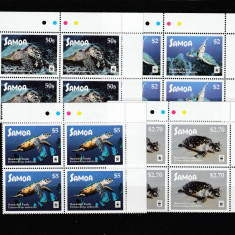 Samoa 2016-Fauna,WWF,Testoase,Serie 4 valori,bloc de 4,colt,MNH,Mi.1348-1351