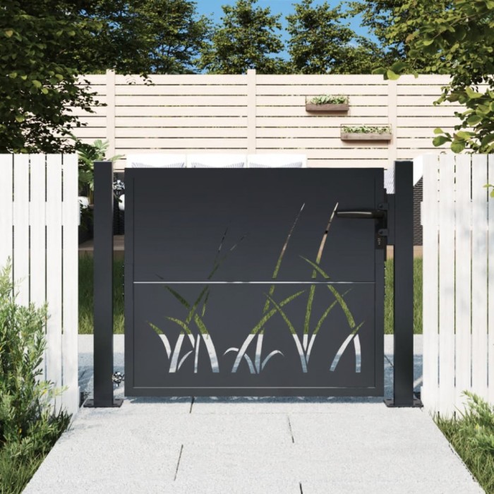 vidaXL Poartă pentru grădină, antracit, 105x105 cm, oțel, model iarbă 153167