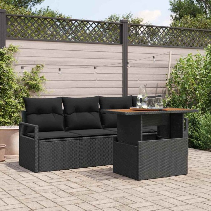 vidaXL Set de canapele pentru grădină 5 pcs Negru 100 x 55 x 73 cm