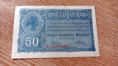 ROMANIA 50 Bani 1917 BGR , XF , seria cu 8 cifre foto