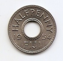 Fiji ? Penny 1954 - Elizabeth II, Cupru-nichel,, 21.1 mm KM-20 foto