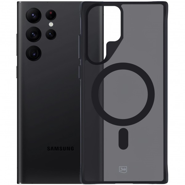 Husa MagSafe pentru Samsung Galaxy S22 Ultra 5G S908, 3MK, Smoke MagCase, Neagra