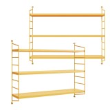 Set 2 rafturi de perete modulare galbene, 3 polite, din otel