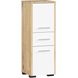 Dulap de baie tip baza, cu 2 usi si sertar, PAL 16 mm, 30x30x85 cm, stejar artisan si alb Household NewTrend