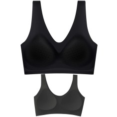 Sutien invizibil fără cusaturi, Linovit&reg;, cu cupe fine, material respirabil si antibacterian, uscare rapida, Negru - Black, XL