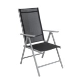 Scaun de gradina, terasa, pliant, Sevilia, metal + textilen, negru + gri