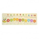 Puzzle din lemn decupat, Montessori, interactiv si educativ pentru bebelusi si copii, model omida, 10 piese, +12 luni, NippleBaby