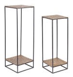 Cumpara ieftin Set 2 masute aluminiu auriu metal negru Mysore 35x35x103h; 40x40x123h
