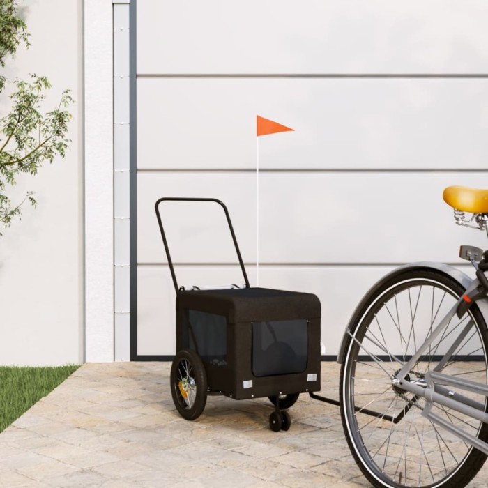 vidaXL Remorcă bicicletă animale companie, negru, textil oxford/fier 93933