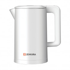 Fierbator electric Zokura, 2200 W, 1.7 l, 5 temperaturi prestabilite, inox/plastic, baza detasabila, Alb