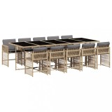 Set mobilier gradina cu perne, 11 piese bej combinat poliratan