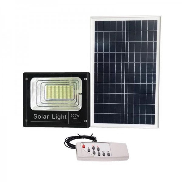 Proiector LED cu panou solar, 200W, telecomanda inclusa