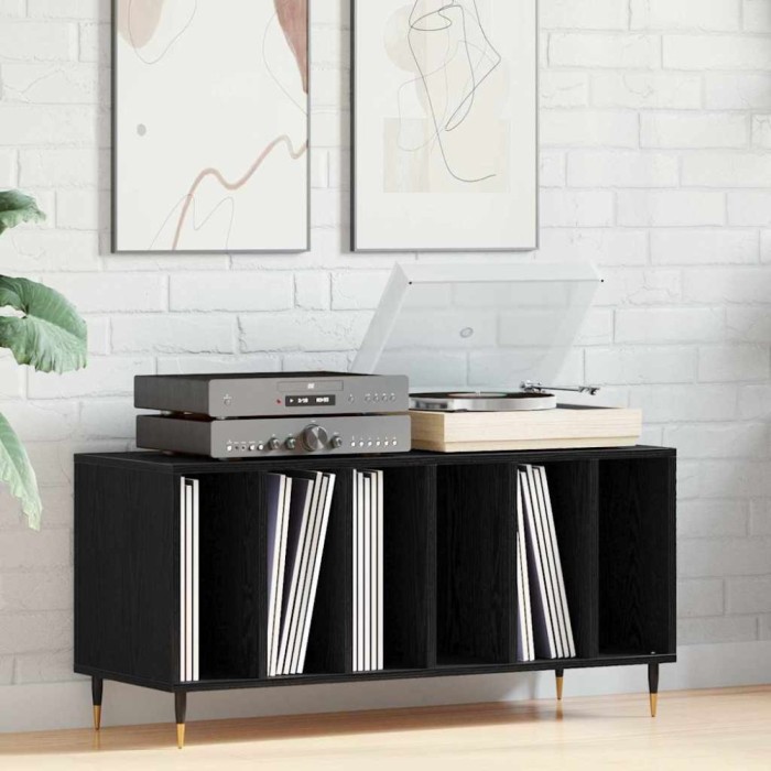 vidaXL Dulap pentru discuri de vinil Stejar negru 100 x 38 x 48 cm 862901