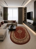 Covor Oval Lotos 545-200, Marime 150 x 230 cm, Bej, Rosu, Grena, Inaltime Fir 8 mm, Antialergic, Polipropilena, Living, Dormitor, Sufragerie, Birou