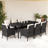 VidaXL Set mobilier de grădină cu perne, 9 piese, negru, poliratan