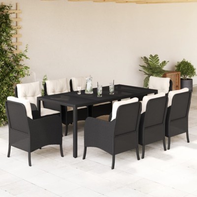 vidaXL Set mobilier de grădină cu perne, 9 piese, negru, poliratan 3211847 foto