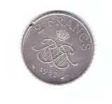 Moneda Monaco 2 francs/franci 1982, stare buna, cant pilit, curata