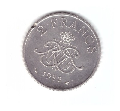 Moneda Monaco 2 francs/franci 1982, stare buna, cant pilit, curata foto
