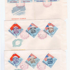 RO-0083-ROMANIA 1964-Navigatia cosmica-3 FDC-uri cu timbrele nedantelate-