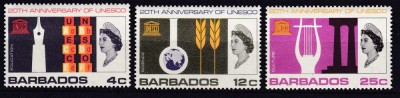 DB1 Barbados 1967 UNESCO 20 Ani 3 v. MNH foto