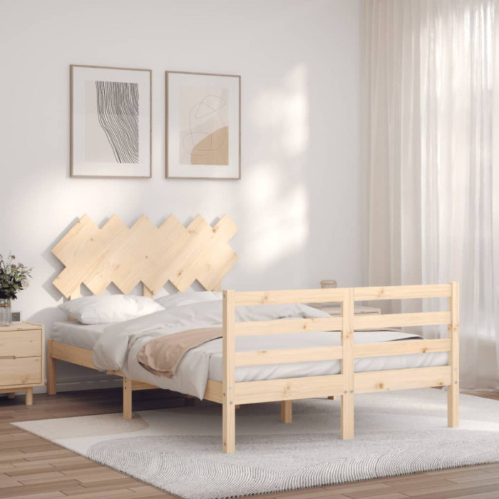 Cadru de pat cu tablie, dublu, lemn masiv GartenMobel Dekor