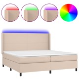 Cumpara ieftin Pat cu arcuri, saltea si LED, cappuccino, 200x200 cm, piele eco