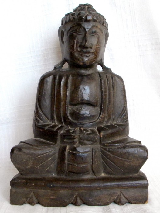 Statueta tibetana Gautama Buddha pentru meditatie, sculptura asiatica din lemn
