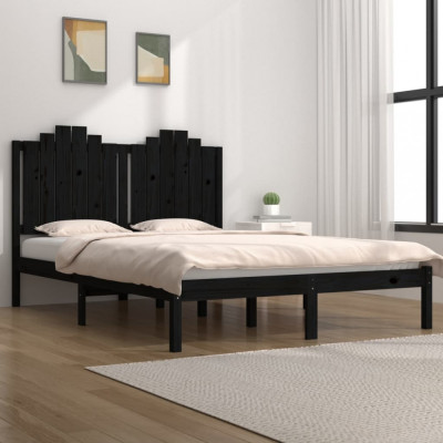 vidaXL Cadru de pat King Size, negru, 150x200 cm, lemn masiv de pin foto